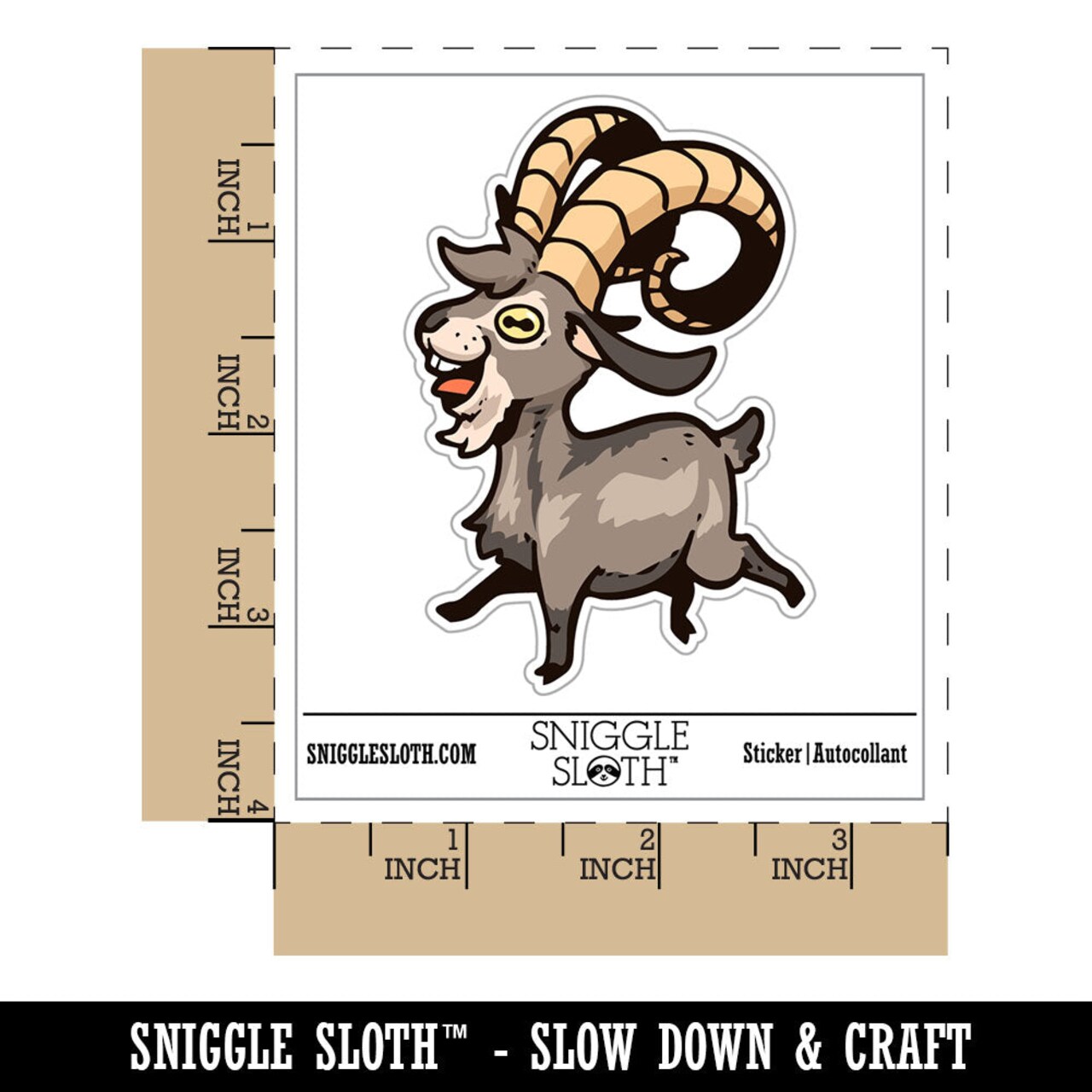 Water Bottle Sticker Set Silly Happy Goat with Big Horns Cute Waterproof Vinyl Stickers Pack Decal, Skateboard, Laptop, Car, Window, Bumper - 5 Pack